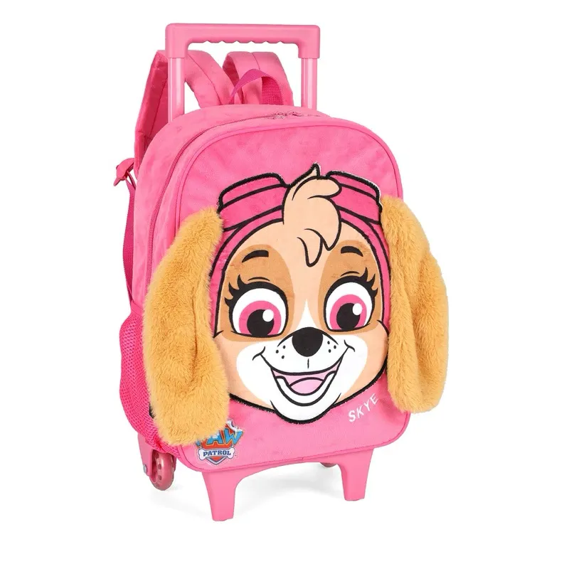 Mochila infantil Luxcel rosa com estampa da Skye vista frontal